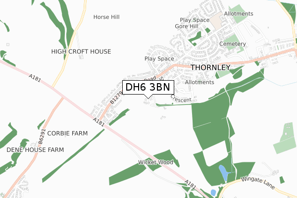 DH6 3BN map - small scale - OS Open Zoomstack (Ordnance Survey)