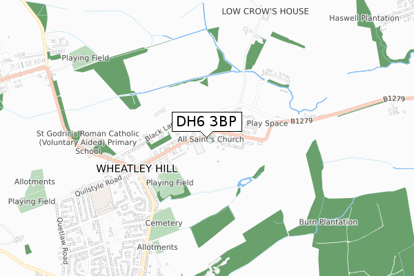 DH6 3BP map - small scale - OS Open Zoomstack (Ordnance Survey)