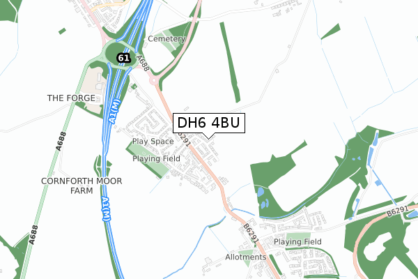 DH6 4BU map - small scale - OS Open Zoomstack (Ordnance Survey)