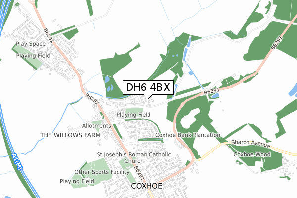 DH6 4BX map - small scale - OS Open Zoomstack (Ordnance Survey)
