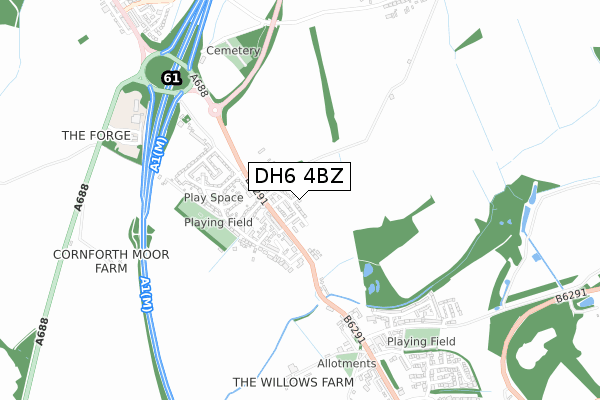DH6 4BZ map - small scale - OS Open Zoomstack (Ordnance Survey)