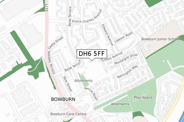 DH6 5FF map - large scale - OS Open Zoomstack (Ordnance Survey)