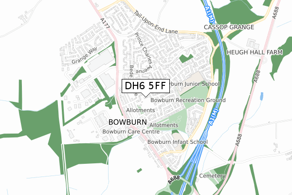 DH6 5FF map - small scale - OS Open Zoomstack (Ordnance Survey)