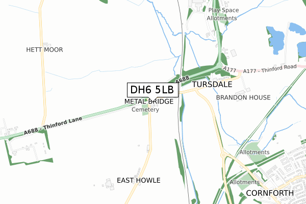 DH6 5LB map - small scale - OS Open Zoomstack (Ordnance Survey)