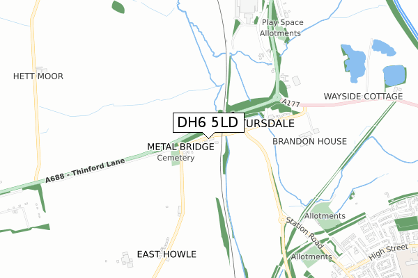 DH6 5LD map - small scale - OS Open Zoomstack (Ordnance Survey)