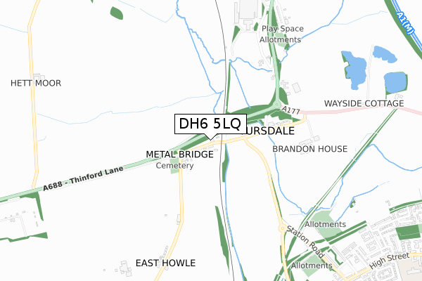 DH6 5LQ map - small scale - OS Open Zoomstack (Ordnance Survey) DH6 5LQ map - small scale - OS Open Zoomstack (Ordnance Survey)