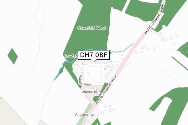 DH7 0BF map - large scale - OS Open Zoomstack (Ordnance Survey)
