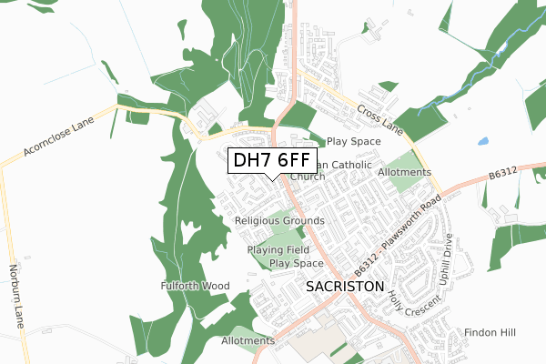 DH7 6FF map - small scale - OS Open Zoomstack (Ordnance Survey)