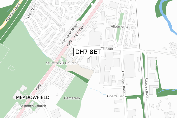 DH7 8ET map - large scale - OS Open Zoomstack (Ordnance Survey)