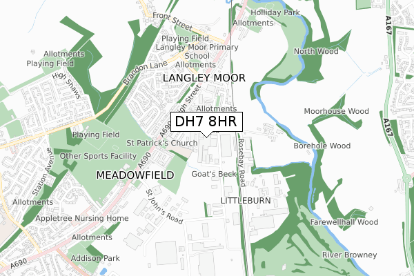 DH7 8HR map - small scale - OS Open Zoomstack (Ordnance Survey)