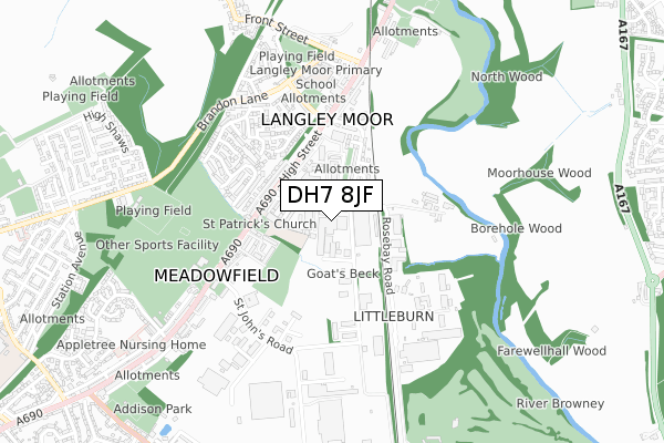 DH7 8JF map - small scale - OS Open Zoomstack (Ordnance Survey) DH7 8JF map - small scale - OS Open Zoomstack (Ordnance Survey)