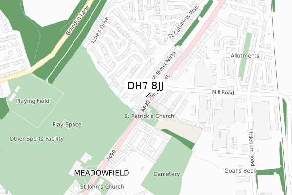 DH7 8JJ map - large scale - OS Open Zoomstack (Ordnance Survey)