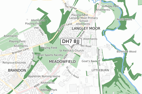 DH7 8JJ map - small scale - OS Open Zoomstack (Ordnance Survey) DH7 8JJ map - small scale - OS Open Zoomstack (Ordnance Survey)