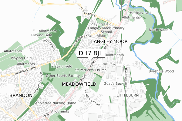 DH7 8JL map - small scale - OS Open Zoomstack (Ordnance Survey) DH7 8JL map - small scale - OS Open Zoomstack (Ordnance Survey)