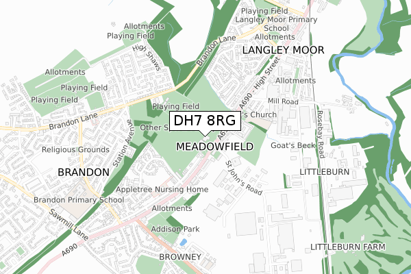 DH7 8RG map - small scale - OS Open Zoomstack (Ordnance Survey) DH7 8RG map - small scale - OS Open Zoomstack (Ordnance Survey)