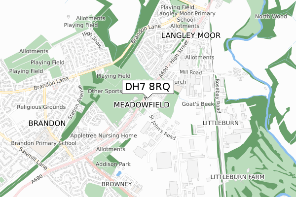 DH7 8RQ map - small scale - OS Open Zoomstack (Ordnance Survey)