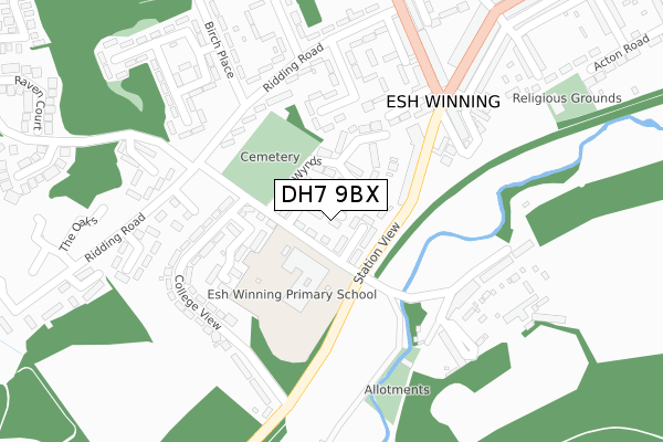 DH7 9BX map - large scale - OS Open Zoomstack (Ordnance Survey)