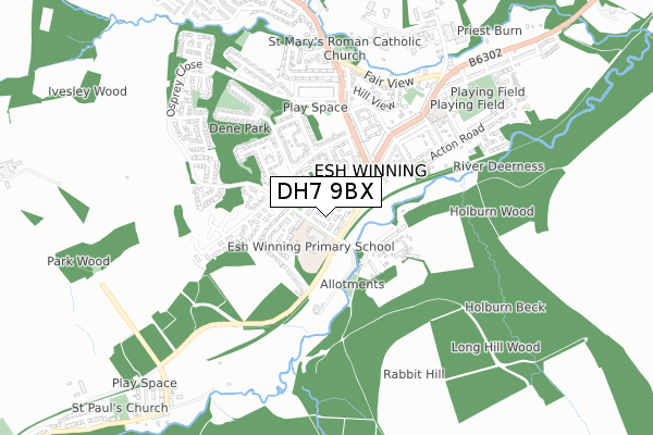 DH7 9BX map - small scale - OS Open Zoomstack (Ordnance Survey)