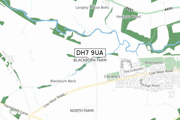 DH7 9UA map - small scale - OS Open Zoomstack (Ordnance Survey)