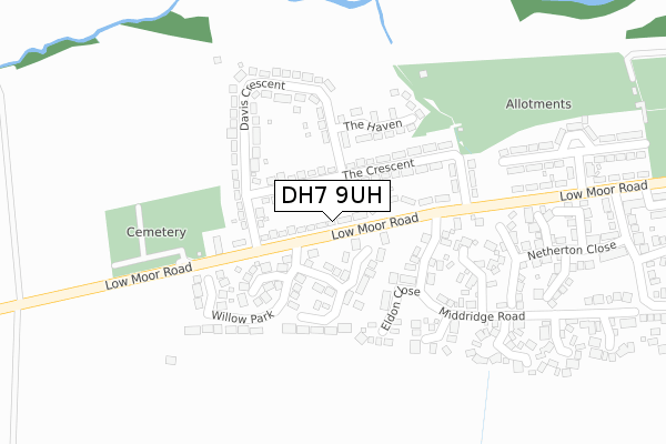 DH7 9UH map - large scale - OS Open Zoomstack (Ordnance Survey)