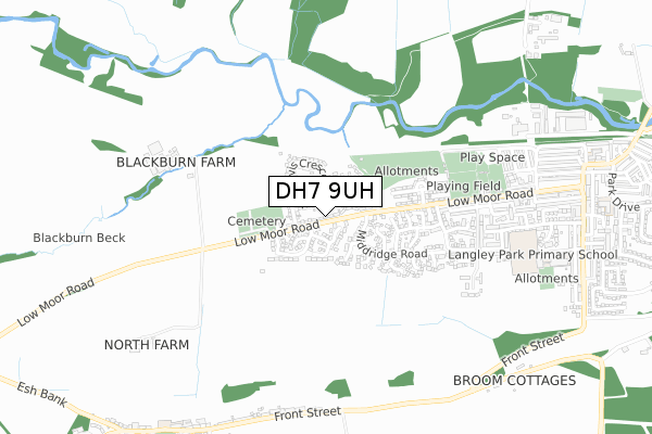 DH7 9UH map - small scale - OS Open Zoomstack (Ordnance Survey)