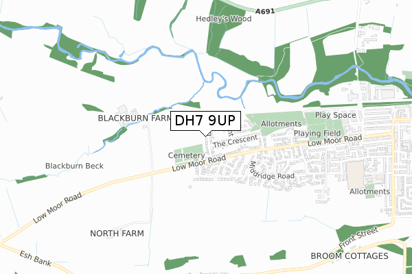 DH7 9UP map - small scale - OS Open Zoomstack (Ordnance Survey)