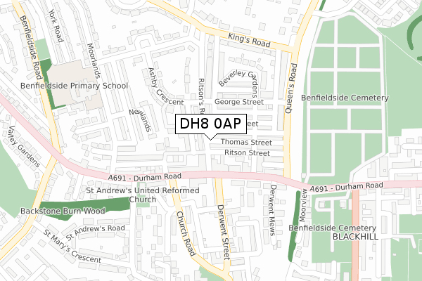DH8 0AP map - large scale - OS Open Zoomstack (Ordnance Survey)