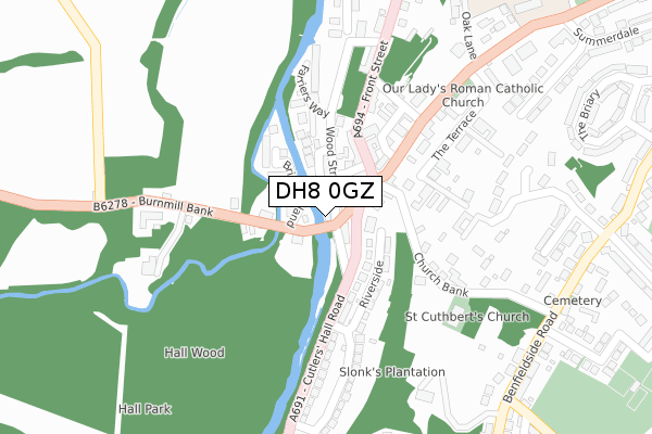 DH8 0GZ map - large scale - OS Open Zoomstack (Ordnance Survey)