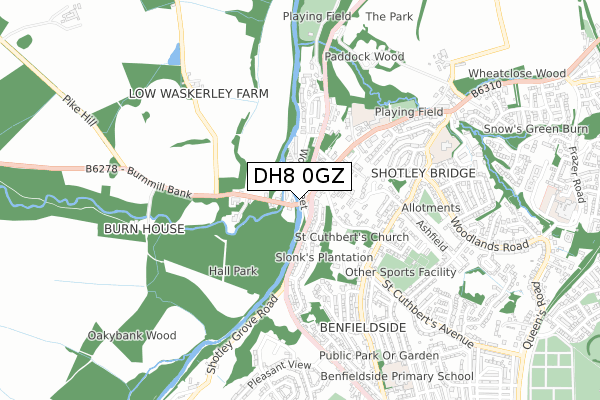 DH8 0GZ map - small scale - OS Open Zoomstack (Ordnance Survey)