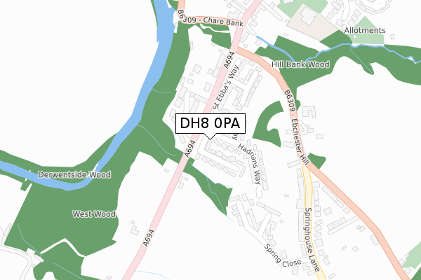 DH8 0PA map - large scale - OS Open Zoomstack (Ordnance Survey)