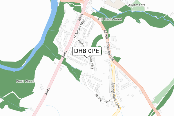 DH8 0PE map - large scale - OS Open Zoomstack (Ordnance Survey)