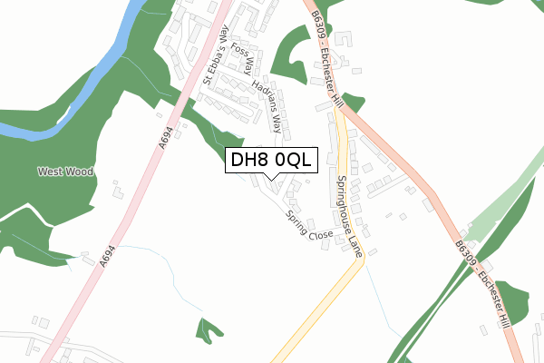 DH8 0QL map - large scale - OS Open Zoomstack (Ordnance Survey)