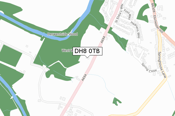 DH8 0TB map - large scale - OS Open Zoomstack (Ordnance Survey)
