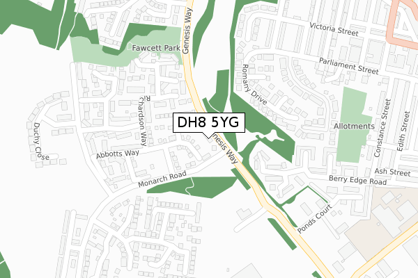 DH8 5YG map - large scale - OS Open Zoomstack (Ordnance Survey)