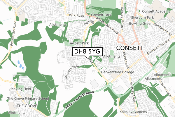 DH8 5YG map - small scale - OS Open Zoomstack (Ordnance Survey)