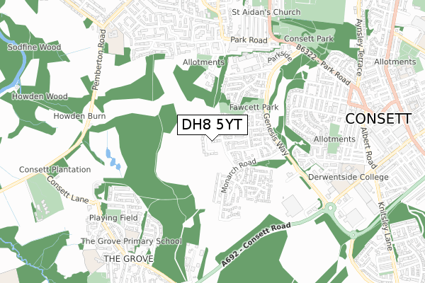 DH8 5YT map - small scale - OS Open Zoomstack (Ordnance Survey)