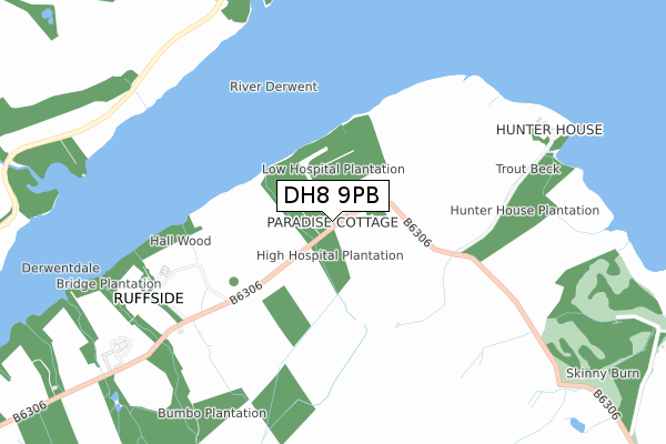 DH8 9PB map - small scale - OS Open Zoomstack (Ordnance Survey)