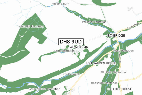 DH8 9UD map - small scale - OS Open Zoomstack (Ordnance Survey)