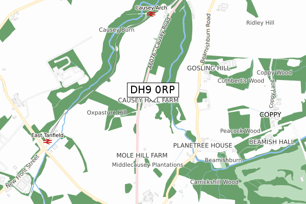 DH9 0RP map - small scale - OS Open Zoomstack (Ordnance Survey)