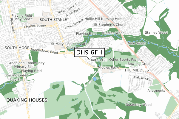 DH9 6FH map - small scale - OS Open Zoomstack (Ordnance Survey)