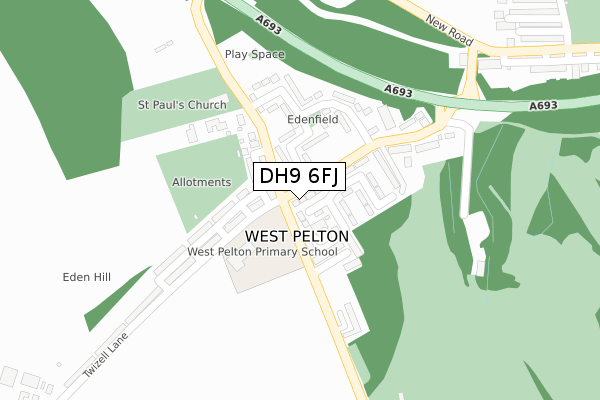 DH9 6FJ map - large scale - OS Open Zoomstack (Ordnance Survey)