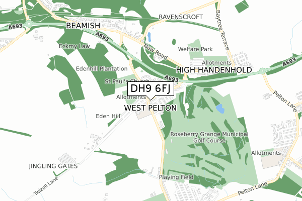 DH9 6FJ map - small scale - OS Open Zoomstack (Ordnance Survey)