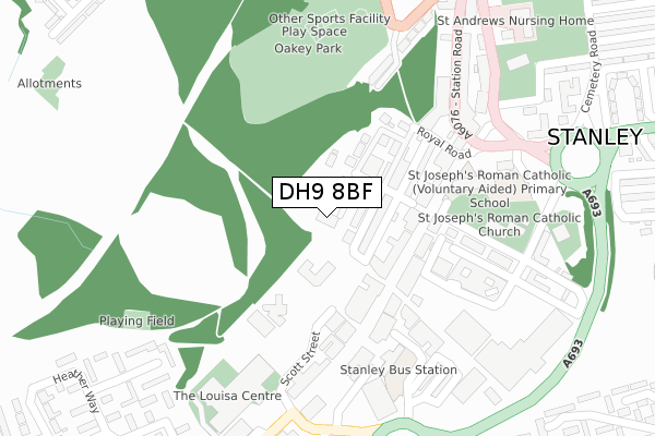 DH9 8BF map - large scale - OS Open Zoomstack (Ordnance Survey)
