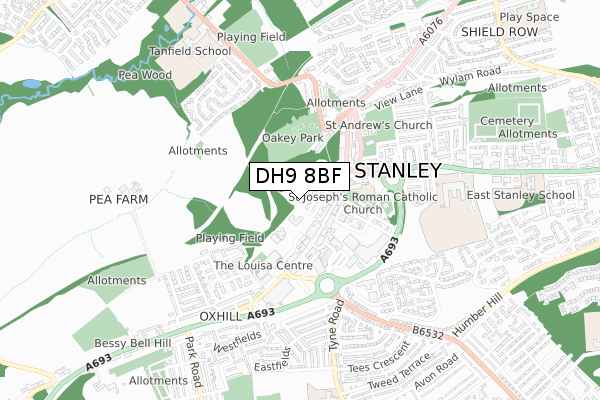 DH9 8BF map - small scale - OS Open Zoomstack (Ordnance Survey)