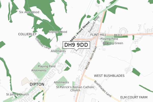 DH9 9DD map - small scale - OS Open Zoomstack (Ordnance Survey)