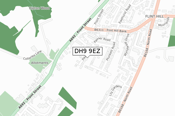 DH9 9EZ map - large scale - OS Open Zoomstack (Ordnance Survey)