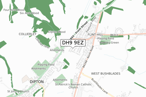 DH9 9EZ map - small scale - OS Open Zoomstack (Ordnance Survey)