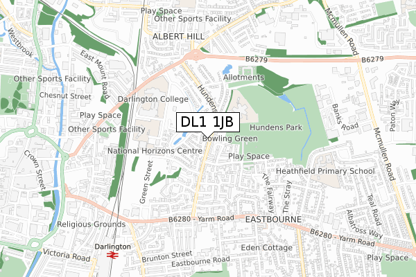 DL1 1JB map - small scale - OS Open Zoomstack (Ordnance Survey)