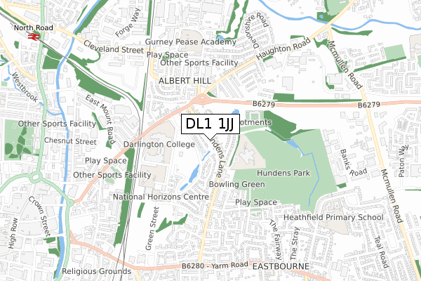 DL1 1JJ map - small scale - OS Open Zoomstack (Ordnance Survey)