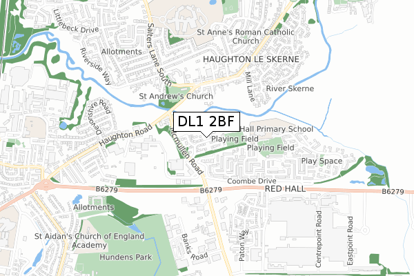 DL1 2BF map - small scale - OS Open Zoomstack (Ordnance Survey) DL1 2BF map - small scale - OS Open Zoomstack (Ordnance Survey)